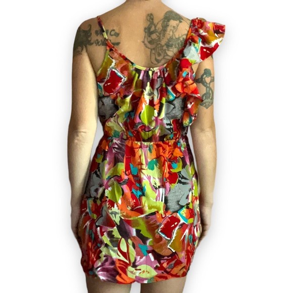 Envy Me Tropical Dress Ruffled on One Shoulder Sleeveless Size L Large Floral - Picture 5 of 12